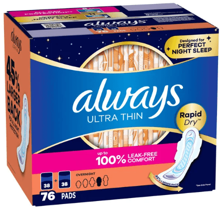 Always Thin Overnight Pad, 76 ct - thecleanstart