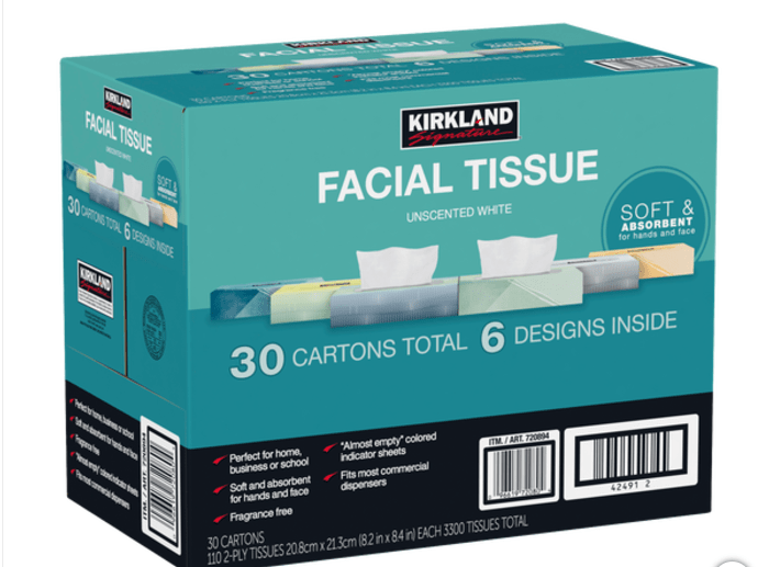 Kirkland Facial Tissues, 30 Boxes/Case - thecleanstart